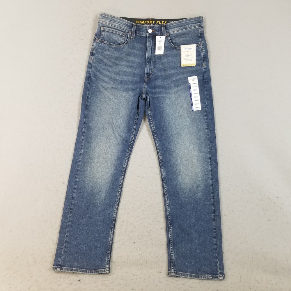 Levi Strauss Signature Jeans Mens 36x30 Blue Regular Fit Comfort Flex A94910001